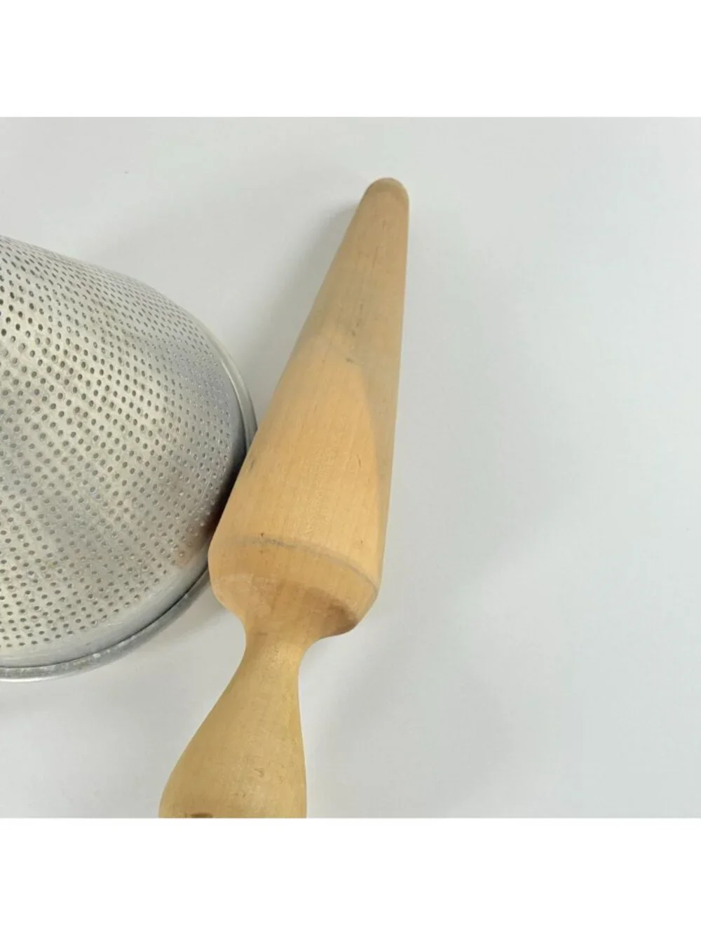 Vintage Wear Ever Aluminum Apple Sauce Cone Colander & Wooden Pestle No. 28 USA